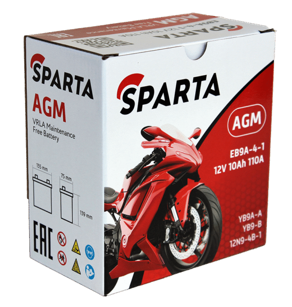 Аккумулятор SPARTA EB9A-4-1 (10 а/ч), YB9A-A, YB9-B, 12N9-4B-1