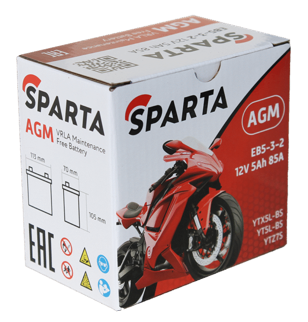 Аккумулятор SPARTA EB5-3-2 (5 а/ч), YTX5L-BS, YT5L-BS, YTZ7S